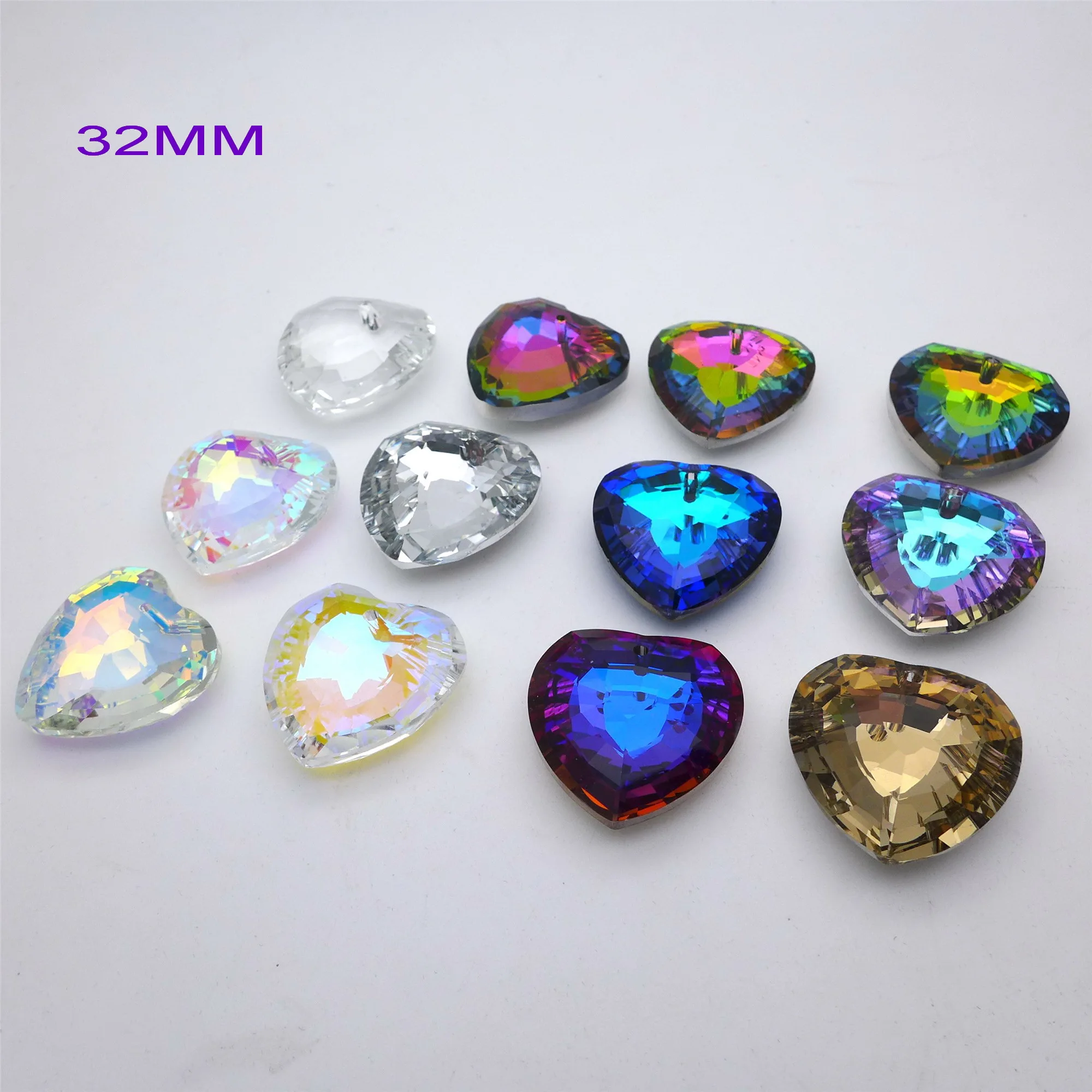 

32mm ab white/metalic/rainbow cut face heart shape jewelry DIY accessories crystal pendants chandelier lamp free shipping 12pcs
