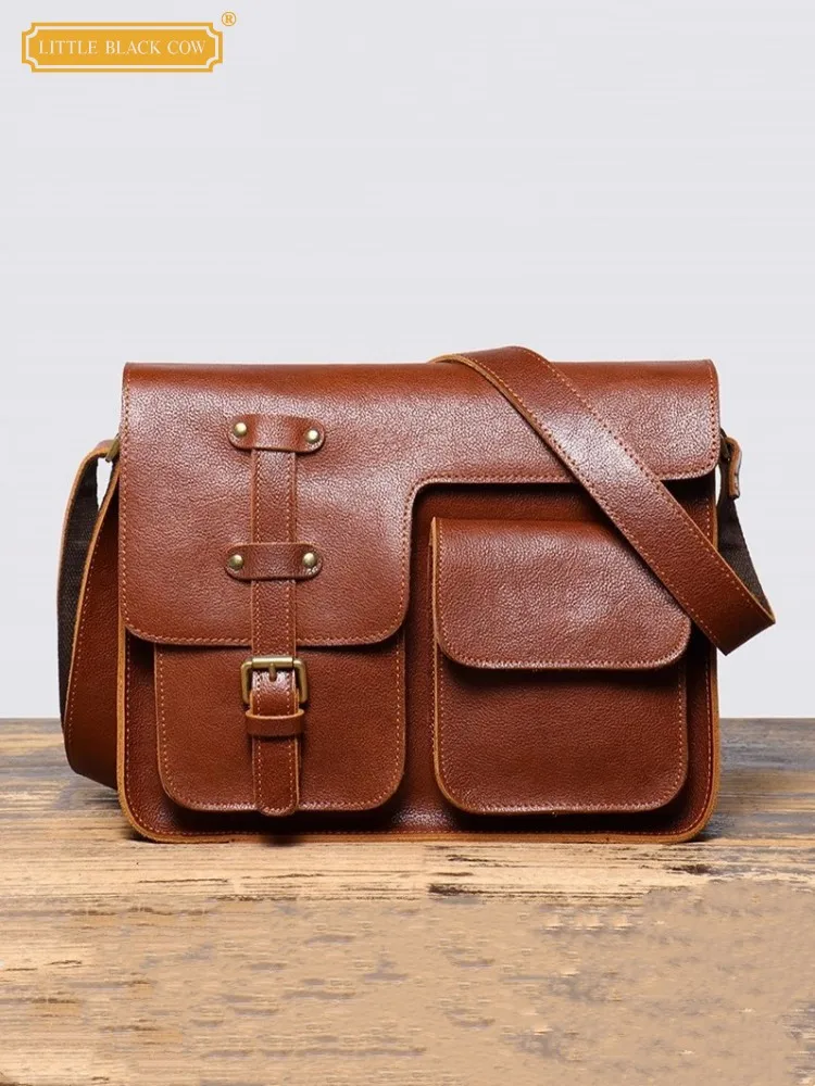 Vintage Cowskin Men Genuine Leather Single Shoulder Messenger Bag Business Casual Men Office Satchels Large Capacity Handbag