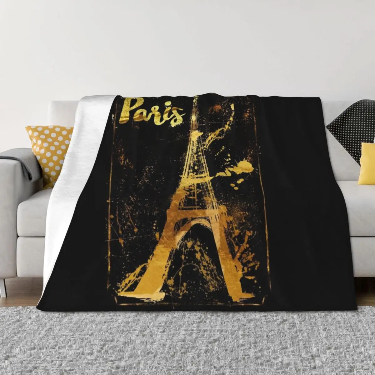 

Golden Paris Eiffel Throw Blanket Large Vintage Stuffeds Camping Blankets