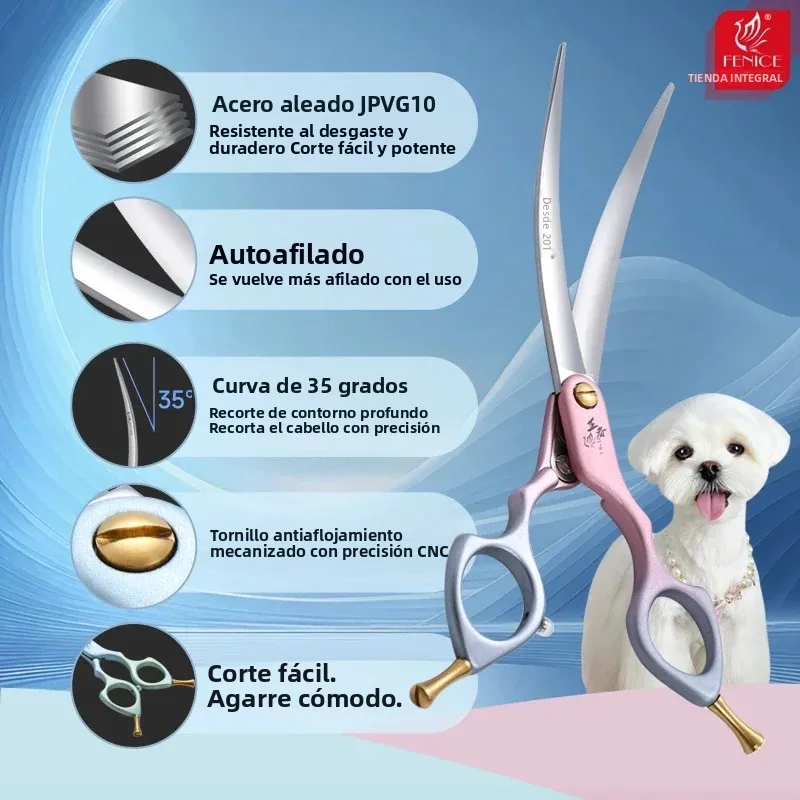 Tijeras peluquería perro Fenice Serie King autoafilables ligeras - imagen 4