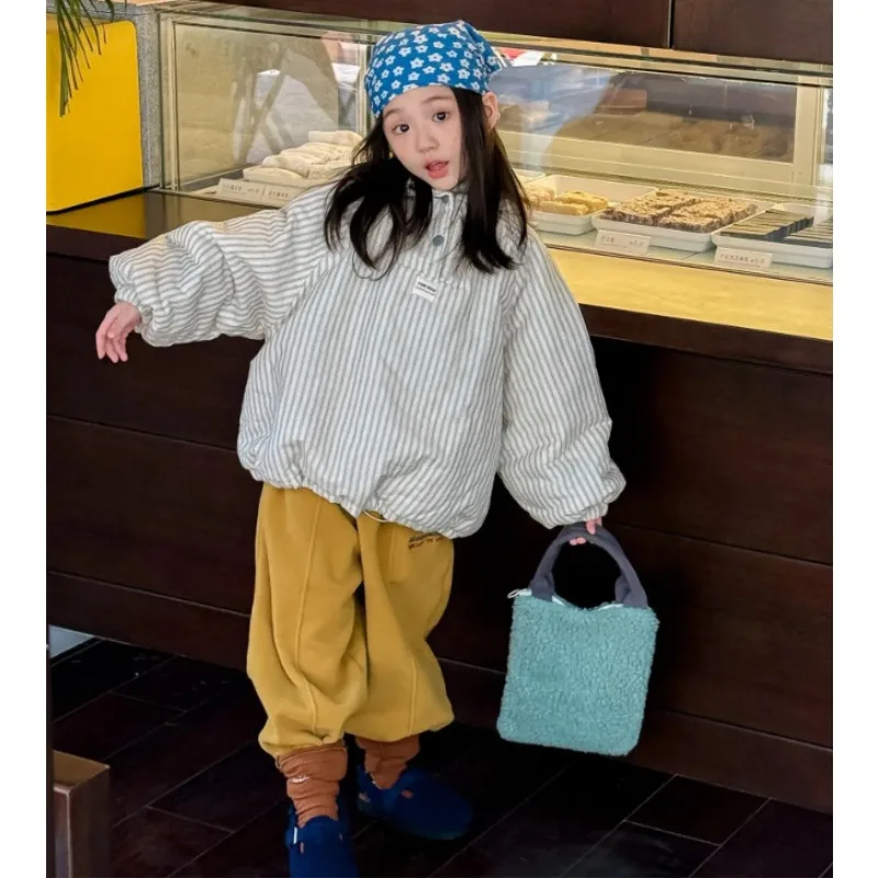 2026 New Winter Children Cotton-padded Coat Hooded Fleece Lining Unisex Toddlers Kids  Striped Thicken Warm Outerwear