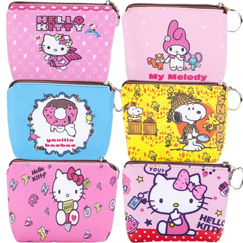 

Новинка, кошелек Kawaii Hello Kitty из искусственной кожи с рисунком аниме My Melody, модные кошельки на молнии с принтом, мини-кошелек для кредитных карт для девочек