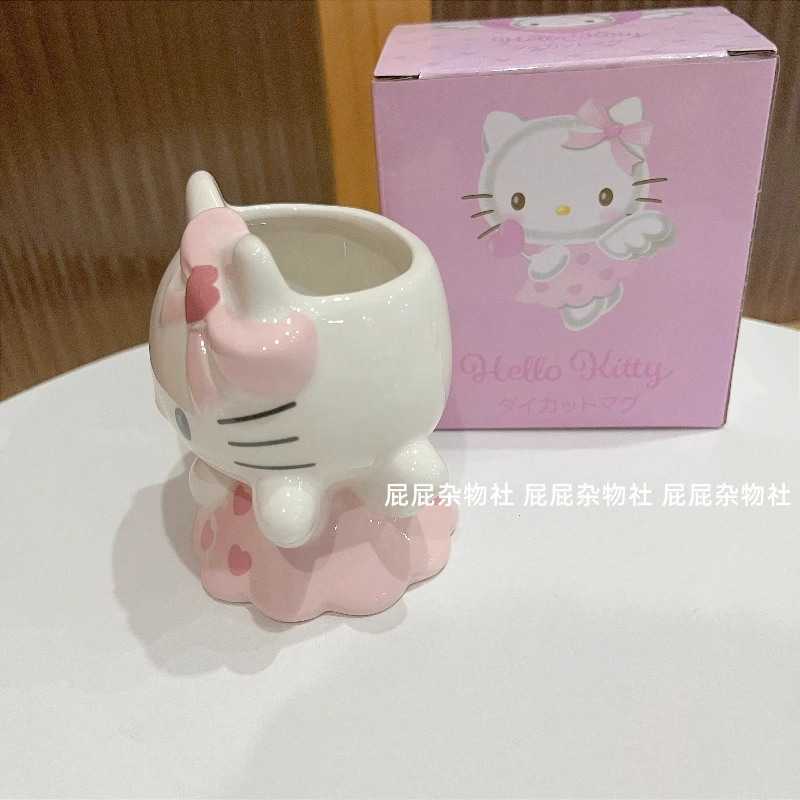 Керамическая кружка Kawaii KT Cat, чашка для кофе, молока, милый мультяшный держатель для ручек, настольные украшения, подарок на день рождения.