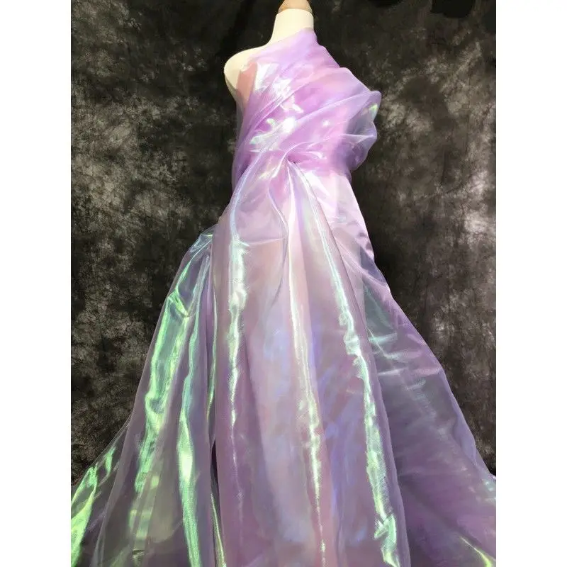 Shiny Phantom Laser Organza Fabric By Meter for Wedding Dresses Skirts Sewing Plain High Quality DIY Tulle Cloth Thin Breathable