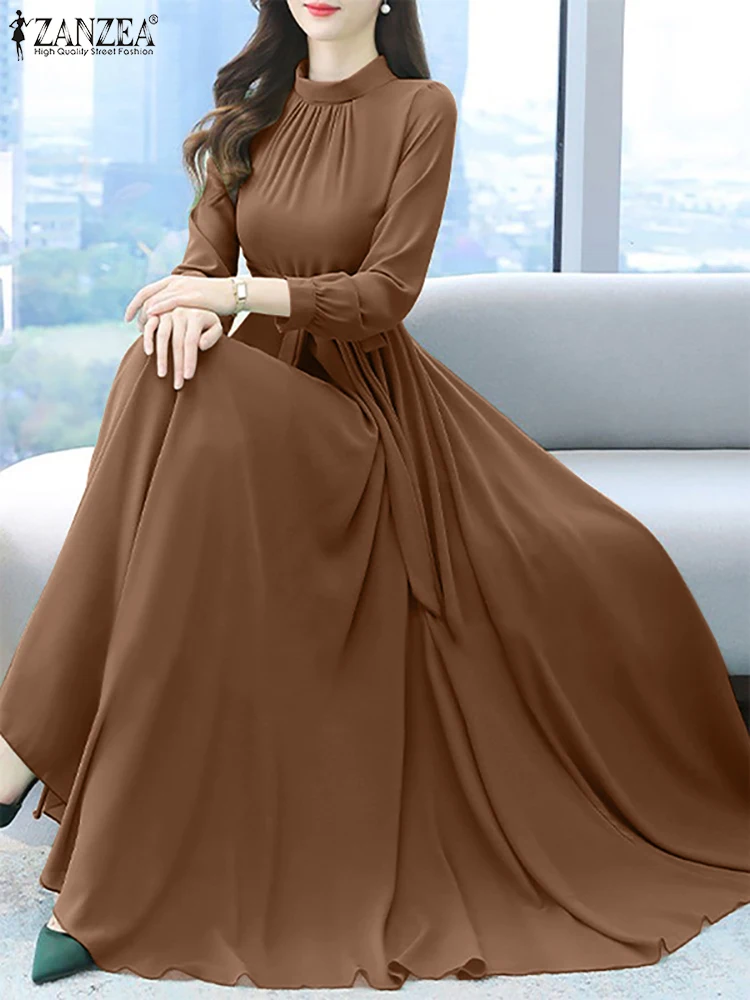 2023 ZANZEA Elegant Women Dress Spring Long Sleeve Maxi Sundress Robe Femme Casual Kaftan A-line Party Long Vestidos Oversize