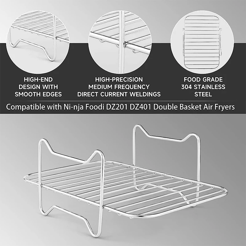 LMETJMA Air Fryer Rack for Double Basket Air Fryers Stainless Steel Multi-Layer Air Fryer Dehydrator Rack with Skewer JT187