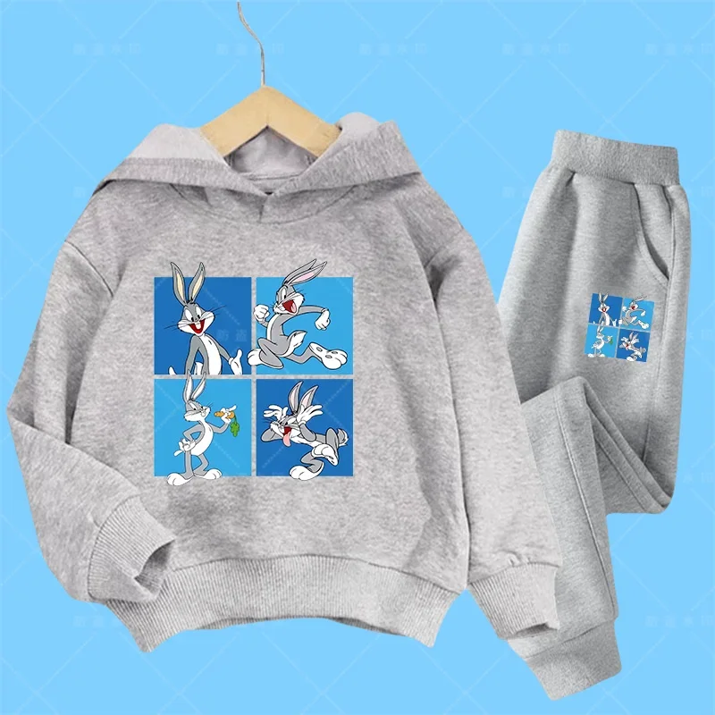 New Spring-Autumn Hoodie With Fun Cat And Mouse Cartoon Prints Stylish Outdoor Wear For Kids Bugs Bunny hoodie set  Aged 3-14