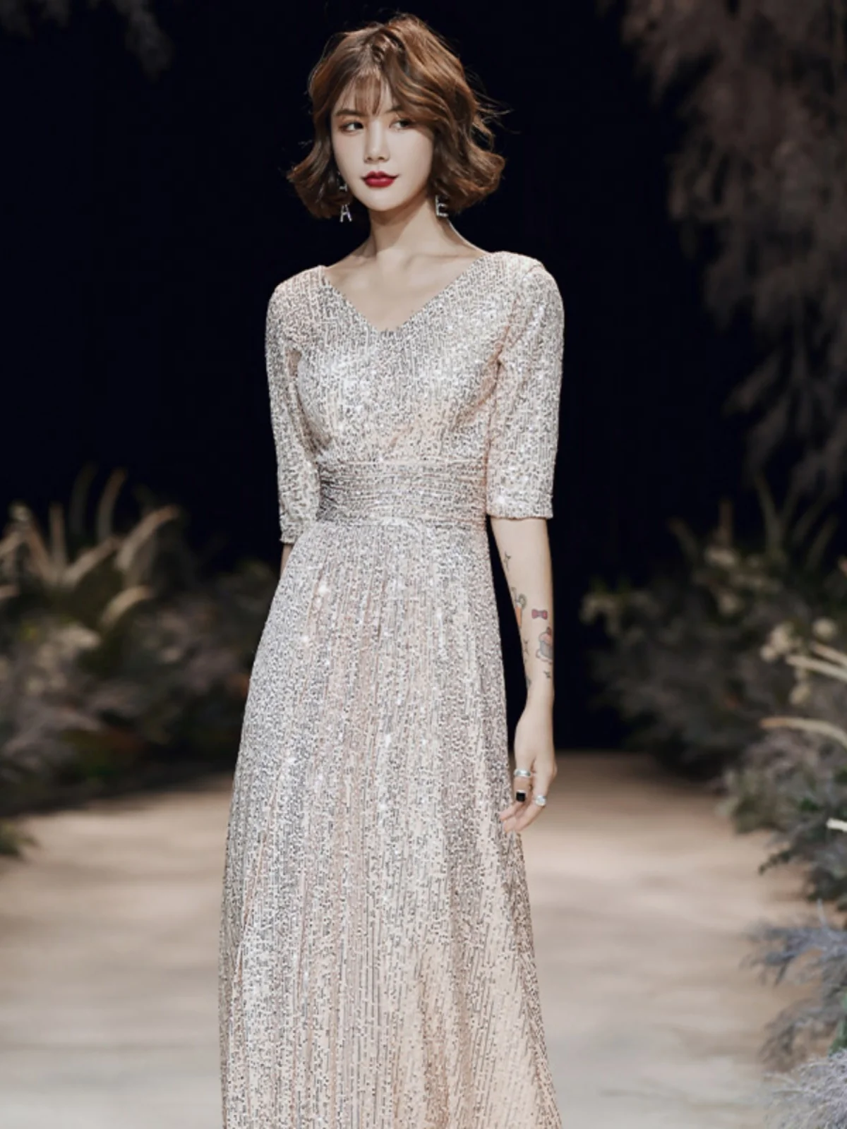 

Новое женское вечернее платье Ele Silver Sequin 2025 года для вечеринок и торжеств, роскошное, с блестящими пайетками, пышное, в стиле принцессы, с А-образной юбкой