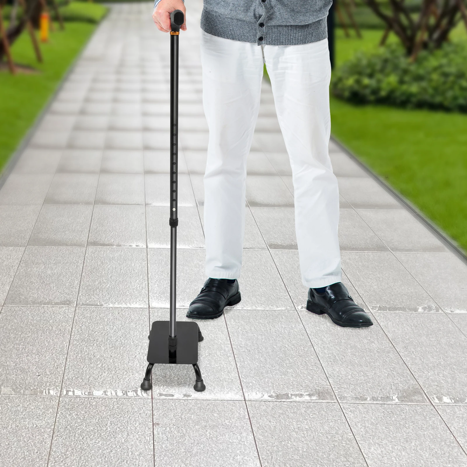 Stair Climbing Cane Half Step Lifts Aid Seniors Balance Walking Sticks Quad Base Seat Adjustable Helper to Walk Up and Down