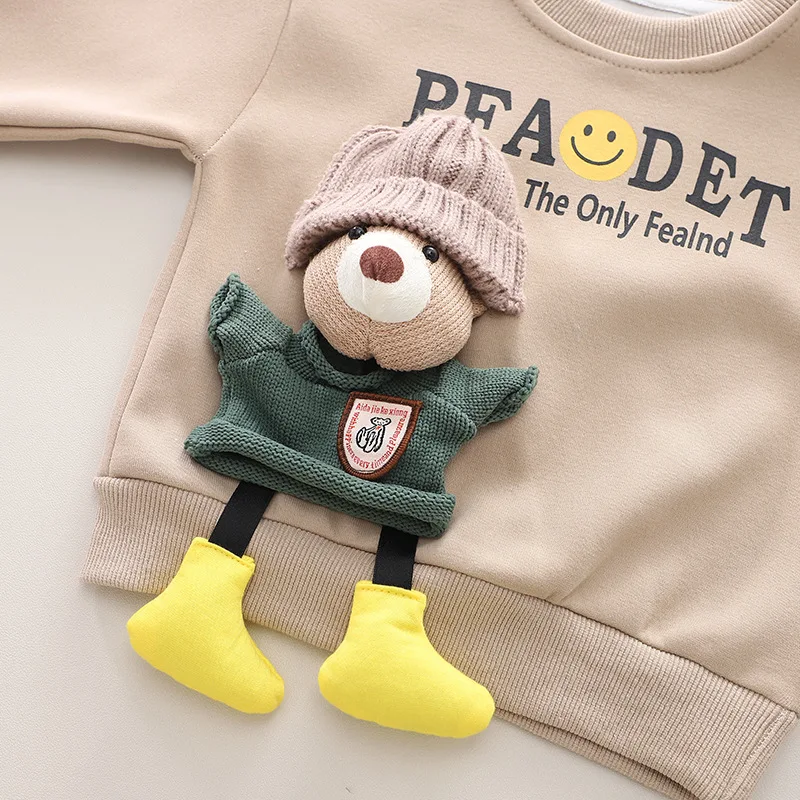 2pcs/set Kids Boy Long-sleeved Clothes Suit Children Sweater Cartoon Sweatshirts Three-dimensional Bear Baby Girl Sports Jacket