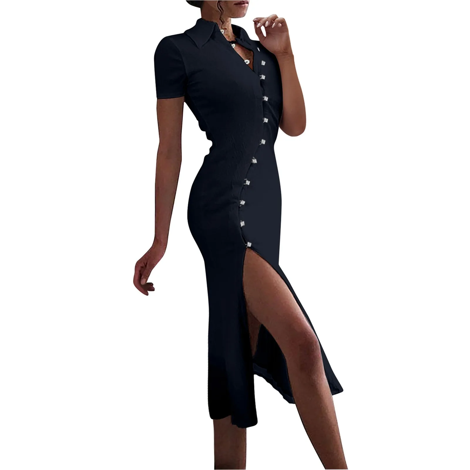 فستان نسائي على طراز شيونغسام صيني مخصص ، ياقة طية صدر ، أزرار ، فتحة جانبية مشطوفة ، تصميم مثير ، موضة عصرية