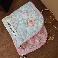 Floral coin purse printed soft card holder jewelry small storage bag quilted portable light cosmetics storage bag