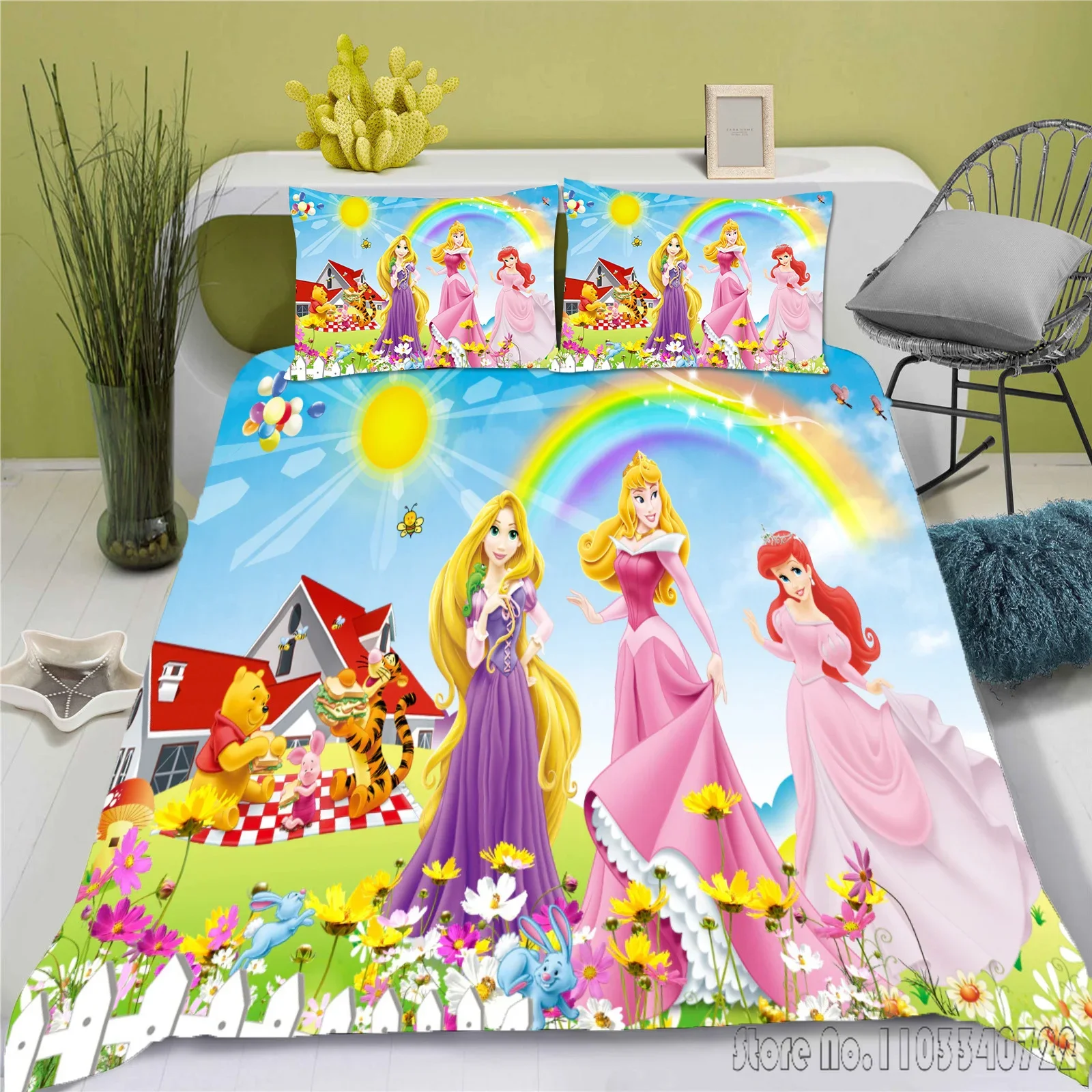  Princess Series 100% Polyester Bedding Set Duvet Cover For Home 3-Piece Set 1 Quilt Cover Anime Cute Printed Cartoon