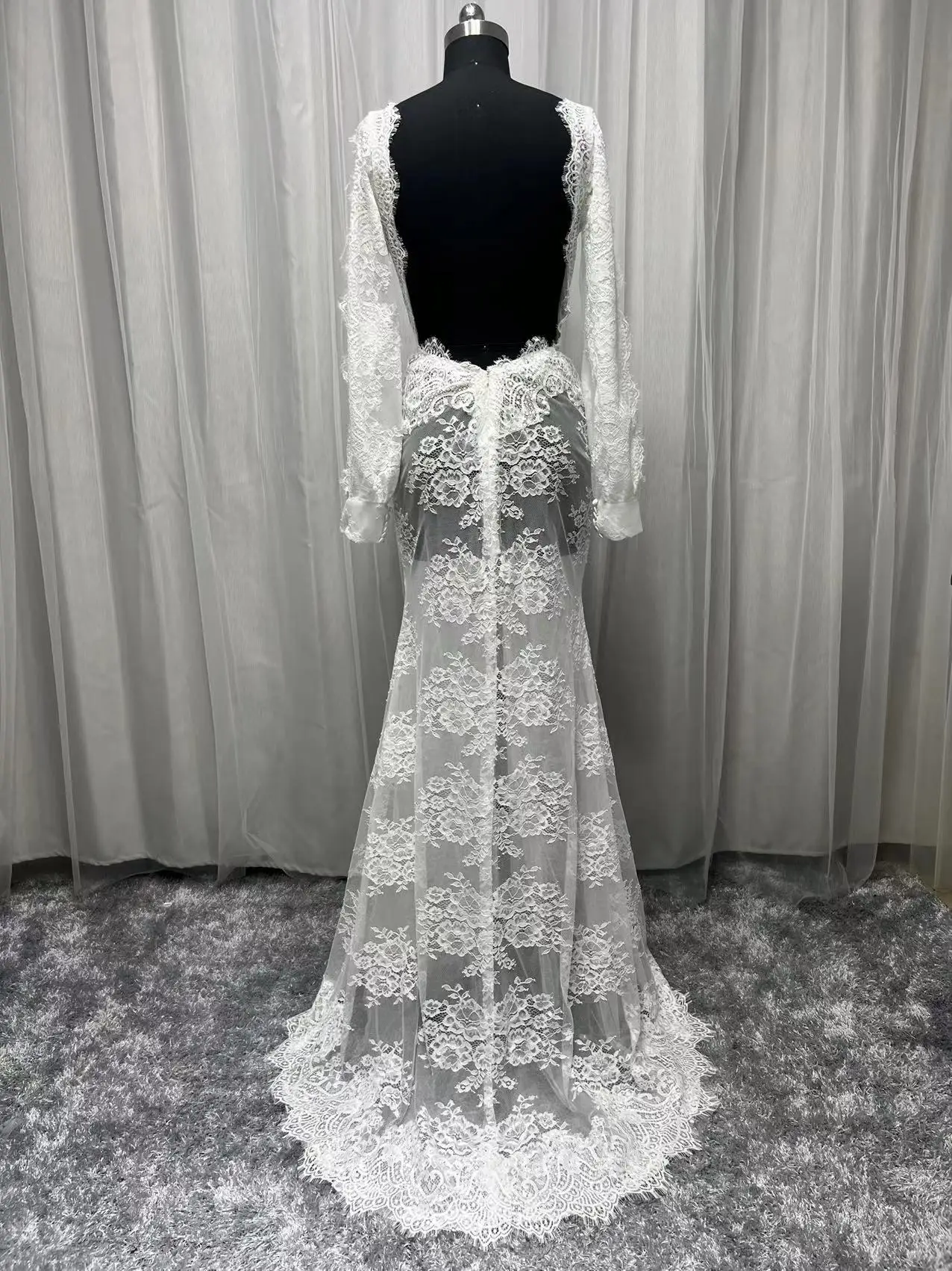 Foto reale elegante abito da sposa in pizzo pieno Boho manica lunga a sbuffo abiti da sposa Country Sexy Backless Charming 2023 abiti da sposa