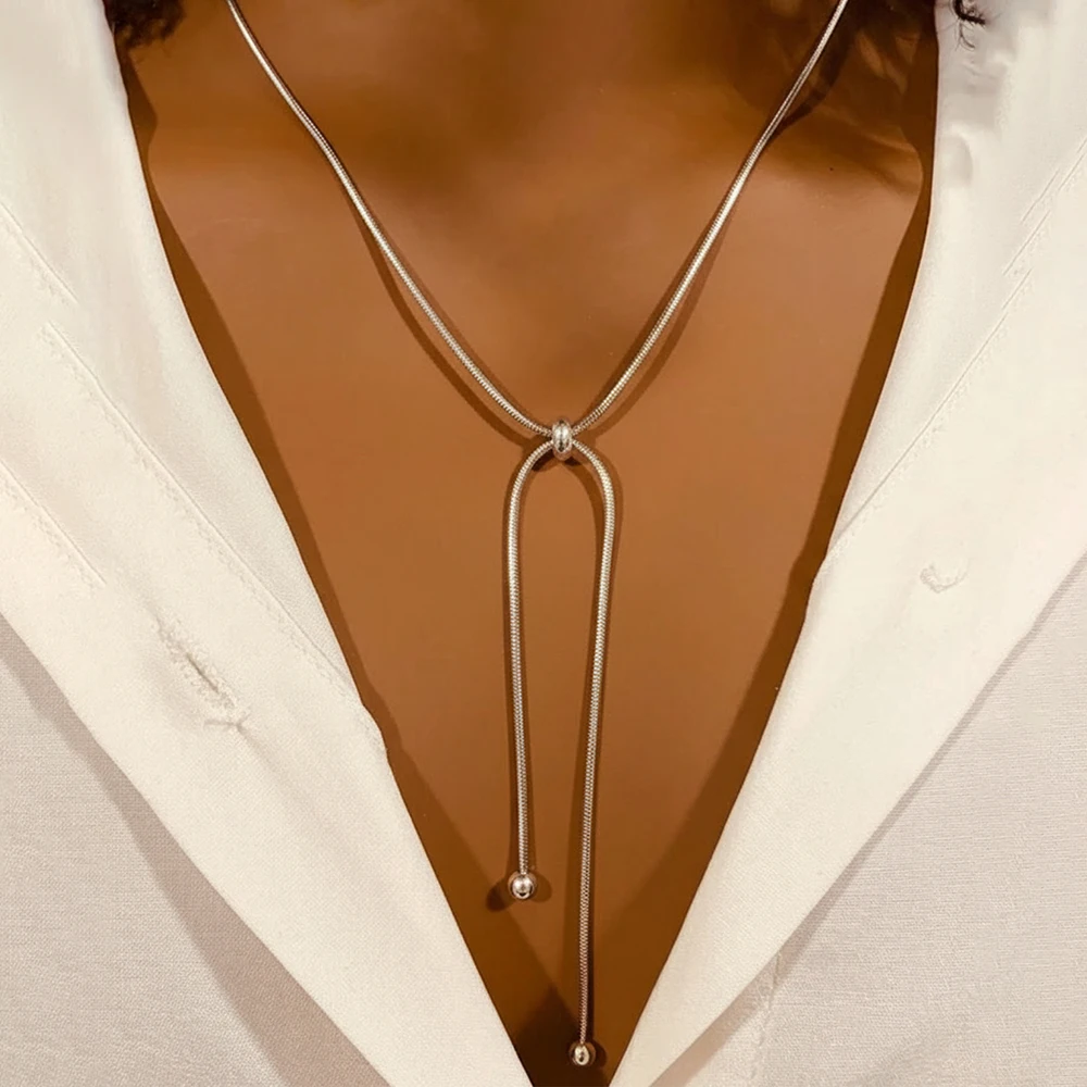 Stainless Steel Necklace Exquisite Ball Pendant Pull Adjustable Necklace Women's Fashion Accessories Daily Collocation Party