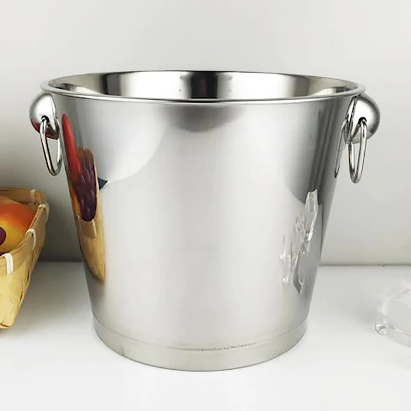 

1Pc 5L Stainless Steel Ice Bucket Bar Champagne Bucket Beer Ice Bucket Thickened Red Wine Bucket Portable Double-ring Ice Bucket