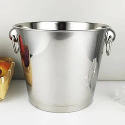 1Pc 5L Stainless Steel Ice Bucket Bar Champagne Bucket Beer Ice Bucket Thickened Red Wine Bucket Portable Double-ring Ice Bucket