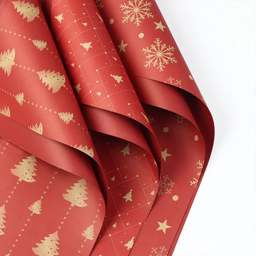 6pcs Mix Randomly Christmas Gift Wrapping Paper Party DIY Kraft Paper Christmas Tree Snowflake Gift Box Wrapping Paper