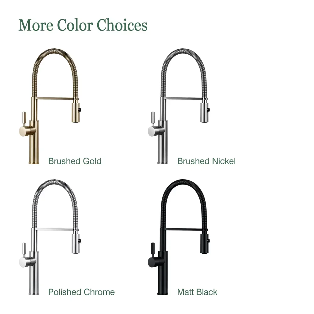 ZAPPO Brushed Gold Kitchen Faucets Brass Mixer for Kitchen Sink Single Lever Pull Out Spring Spout Tap Hot Cold Water Faucets