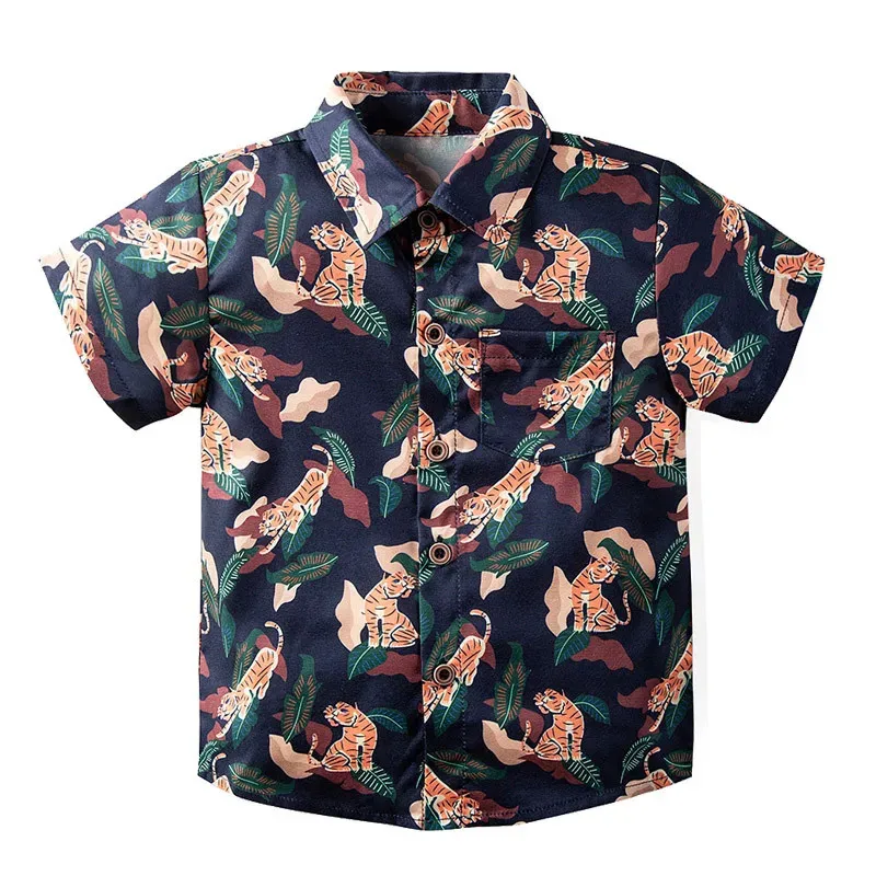 Children Clothes Girls Boys Shirt Short Sleeve Cartoon Collar Shirts Bull Print Street Party Casual Loose Summer Tops