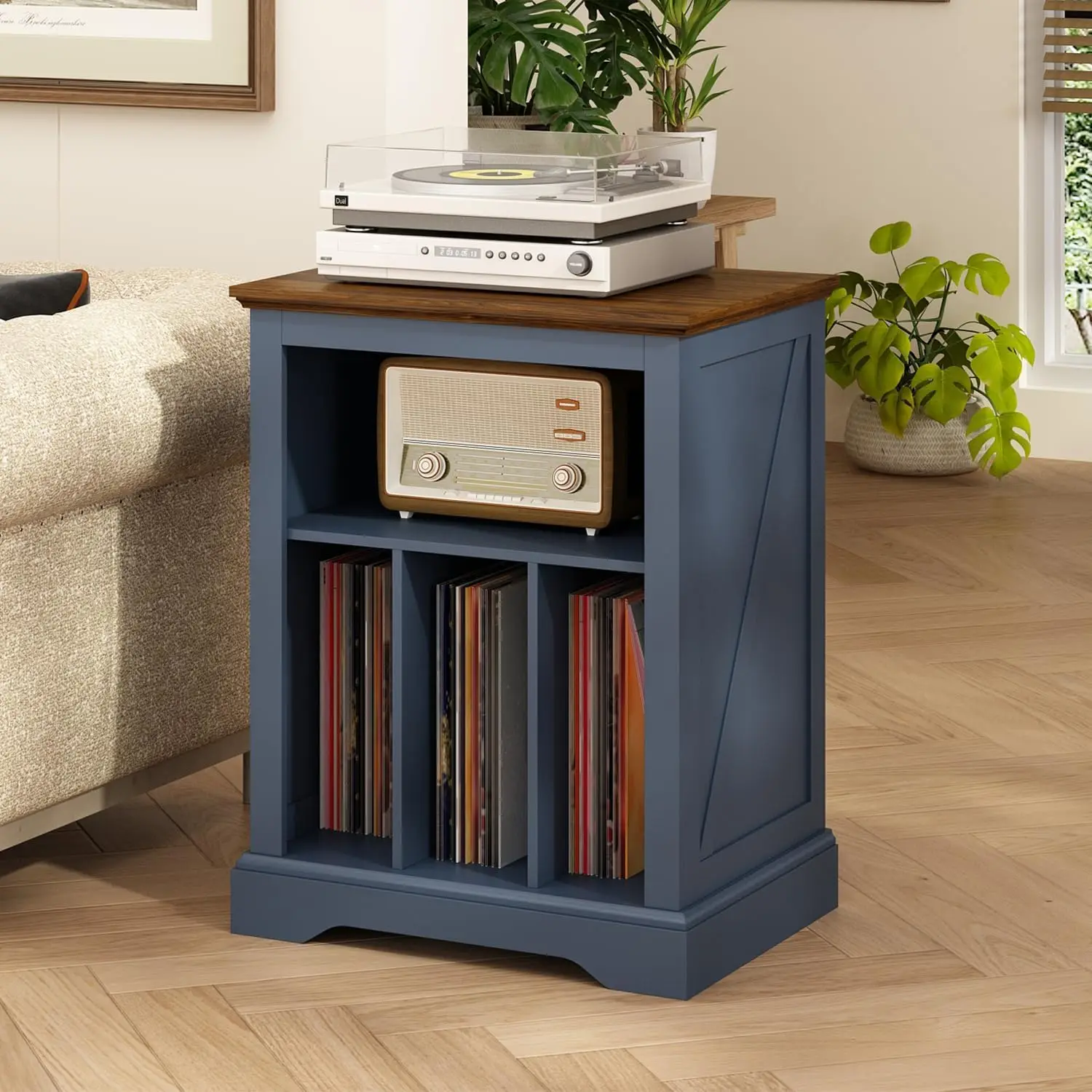 

Large Wood Turntable Stand Cabinet with Vinyl Storage, Display Shelf for Living Room, Bedroom, Office in Blue