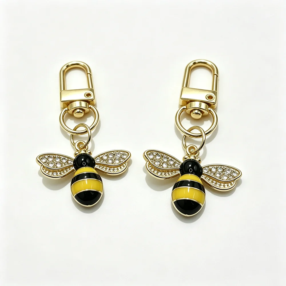 10 Stück Zinklegierung Strass Bienen-Schlüsselanhänger Emaille Honigbienen-Anhänger Kristallflügel Karabinerverschluss Taschenanhänger Autoschlüssel Geschenke – Detail 4