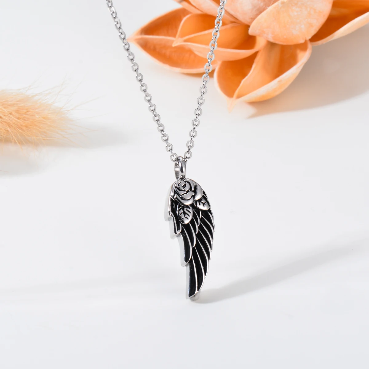 Angel Wing Ash Pendant Cremation Jewelry Stainless Steel Keepsake Urn Necklace