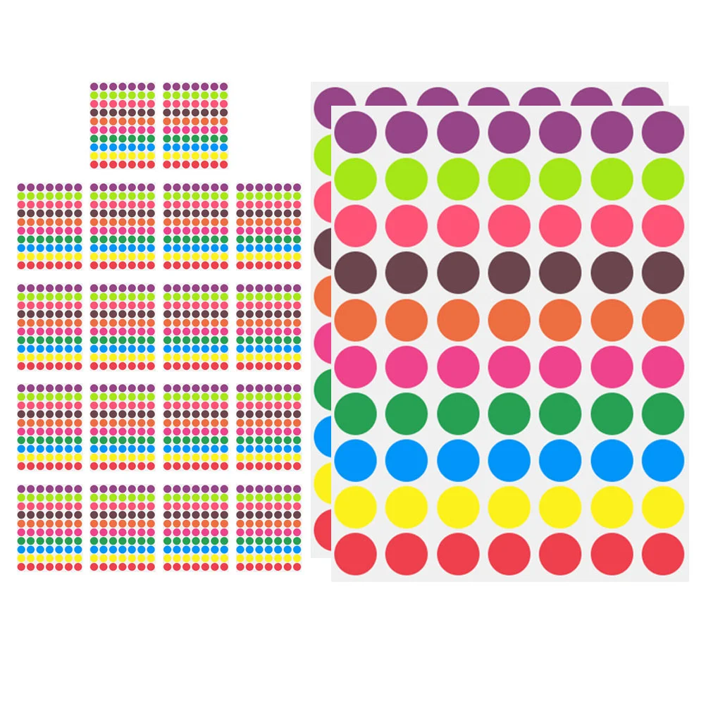 1400 Pcs 70 Pieces/sheet Waterproof Stickers Small Round Tape Colored Dot Paper Adhesive Circle Label Toddler Dots