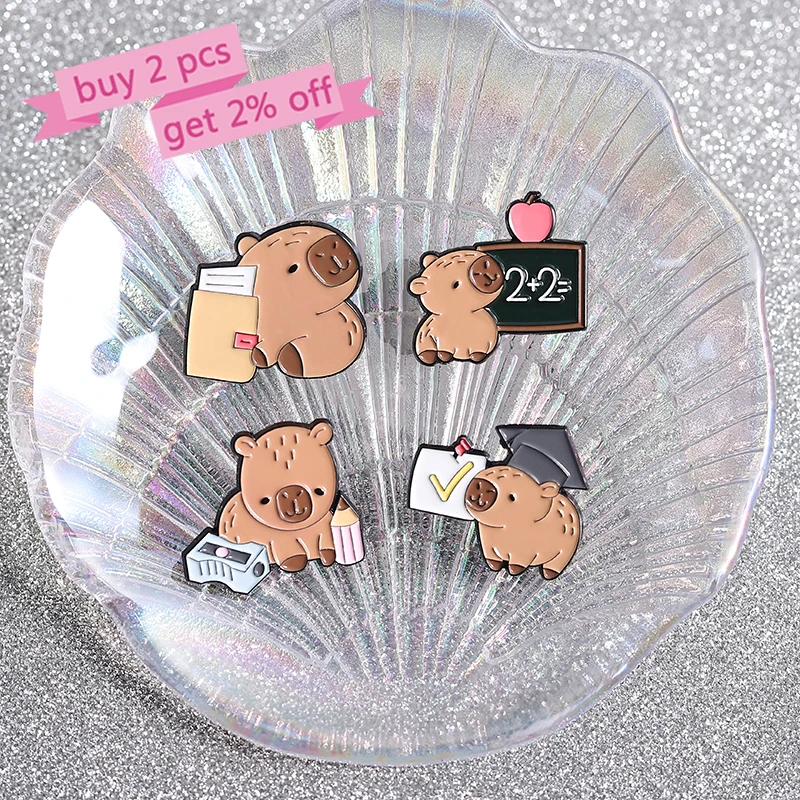 لطيف كابيبارا المينا دبابيس موضوع مخصص الطلاب الرياضيات دبابيس التلبيب شارات الملابس مجوهرات بأشكال حيوانات هدية للأطفال الأصدقاء #2