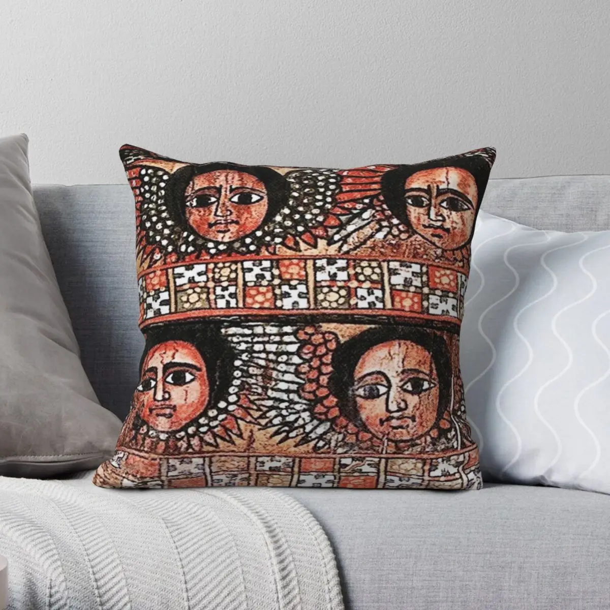 Ethiopian Angel Faces Square Pillowcase Polyester Linen Velvet Pattern Zip Decor Sofa Cushion Cover