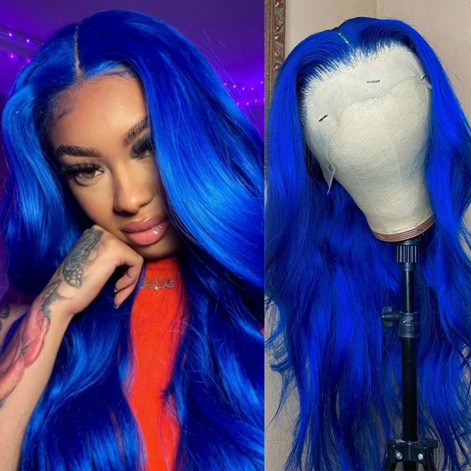 Royal Blue Wig Long Natural Wavy Synthetic Lace Front Wig Glueless Bright Colored Body Wave Hair Frontal Lace Wigs for Women