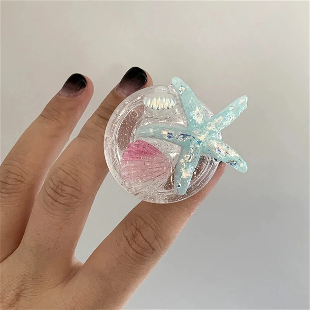 Korean Cute 3D Starfish Phone Grip Tok Summer Griptok Holder Ring For iPhone 15 Plus 11Pro Support Cartoon Shell Stand Bracket