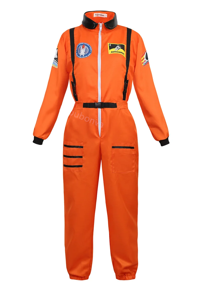 astronaut costume adult astronaut men women flight space suit jumpsuit halloween cosplay one piece overalls blue white orange