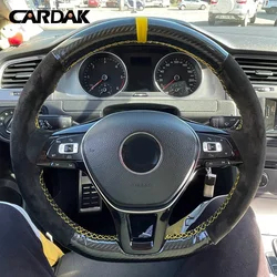 CARDAK Customize Black Carbon Leather Suede Steering Wheel Cover for Volkswagen Golf 7 VW Mk7 New Polo Jetta Passat B8