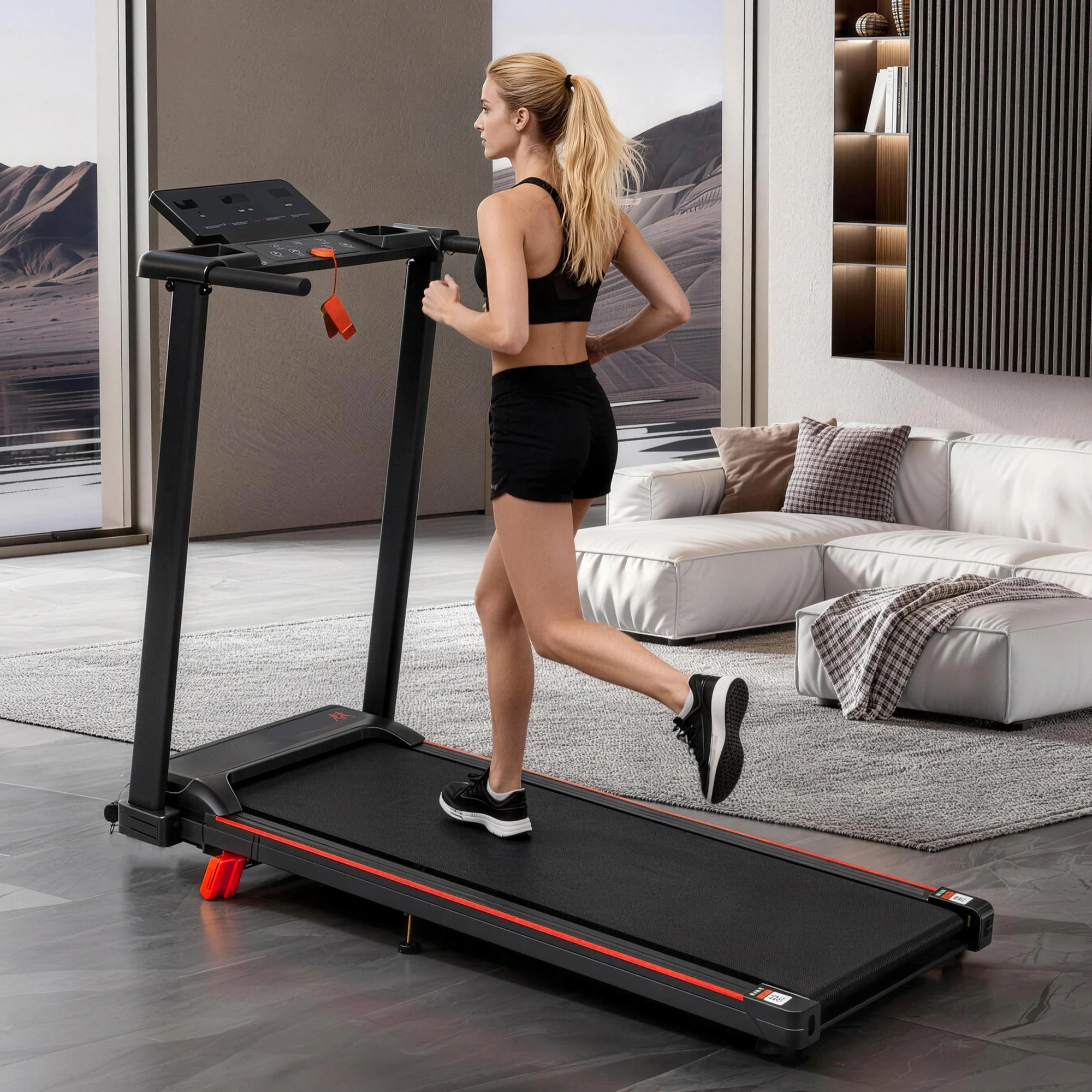 Tapis de course avec inclinaison de 8 %, tapis de course portable pour la maison avec poignée, tapis de course pliable avec vitesse de 1 à 12 km/h et capacité de poids de 120 kg, 3,0 HP, 4 pieds réglables, bouton de vitesse rapide