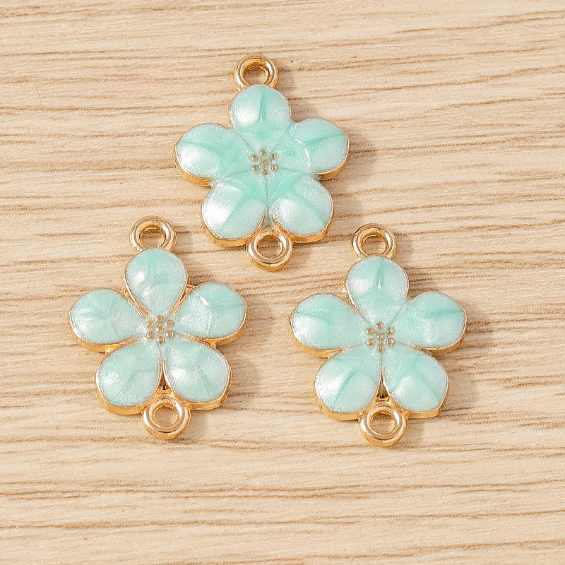 10pcs 14x18mm Cute Enamel Flower Charms Connectors for Jewelry Making Bracelets Necklace Earrings DIY Handmade Craft Accessories