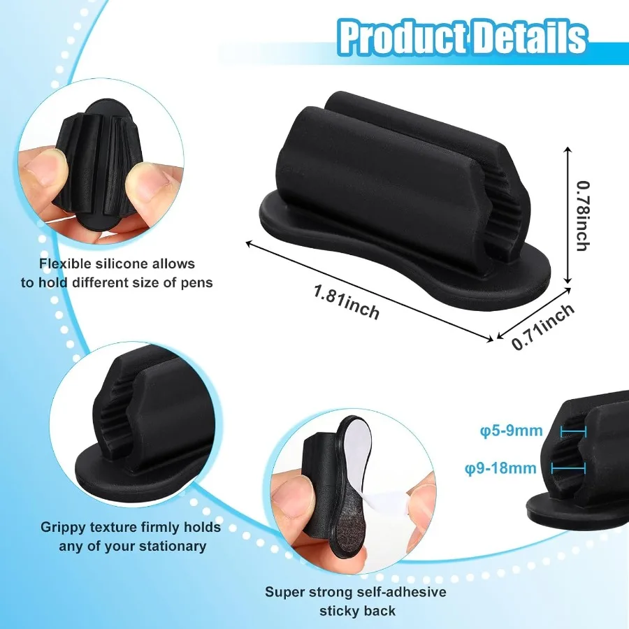 20 حزمة من حامل القشرة المطورة حامل القلم اللاصق لمكتب حامل قشرة السيليكون وحامل العلامة لجدار الحافظة والفصول الدراسية S