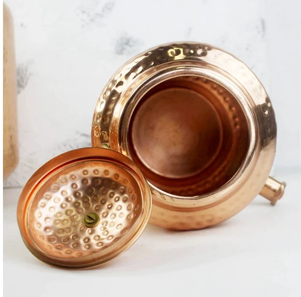 Pure Copper Indian Water Pot, Traditional Handcrafted, Distressed Antique, 4.8/5.5/10.5L, Single Piece