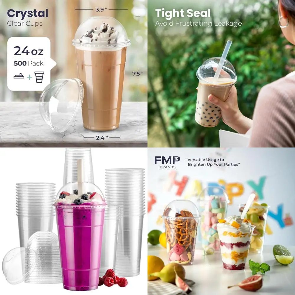 

Пластиковые стаканы прозрачные 24 унции с купольными крышками — одноразовые, для холодного кофе, чая, соков, смузи и многого другого