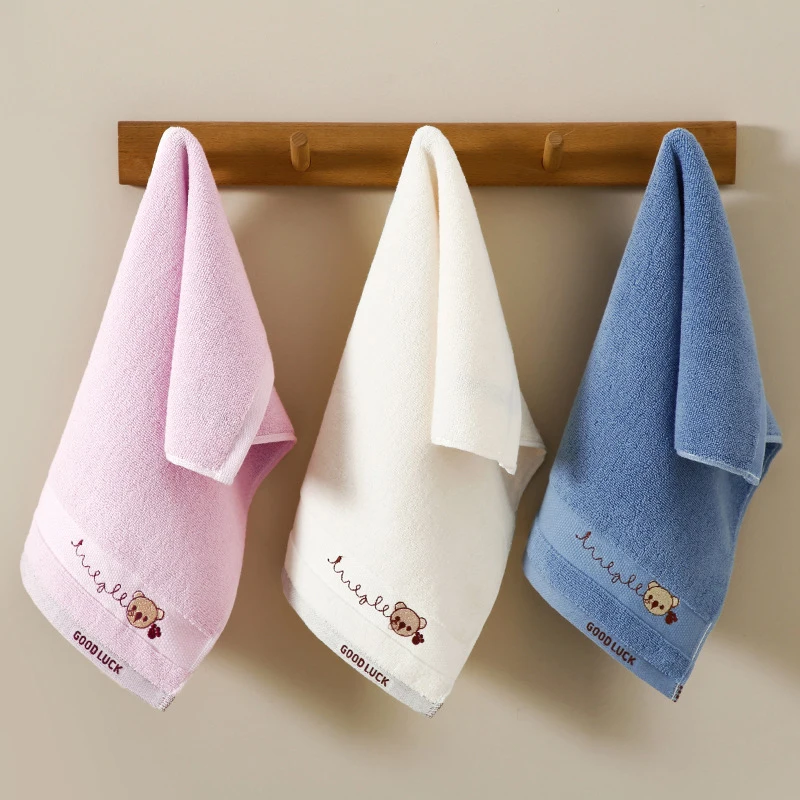 50*25cm Cotton Small Square Towel Cartoon Cute Embroidered Plain Hook Children Square Towel Kindergarten Baby Face Washing Towel