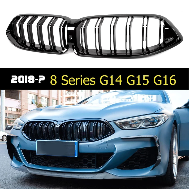 Gloss Kidney Grille for BMW8 Series G14 Cabriolet, G15 Coupe, G16 4-Door Gran 2018+ Front Bumper ABS+Carbon fibre Racing Gril
