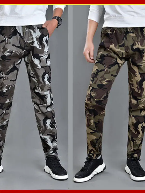 

Spring Summer Camouflage Loose Fit Work Trousers Men's Waist-Cinching Cargo Pants Pure Cotton Casual Workwear Long Trousers