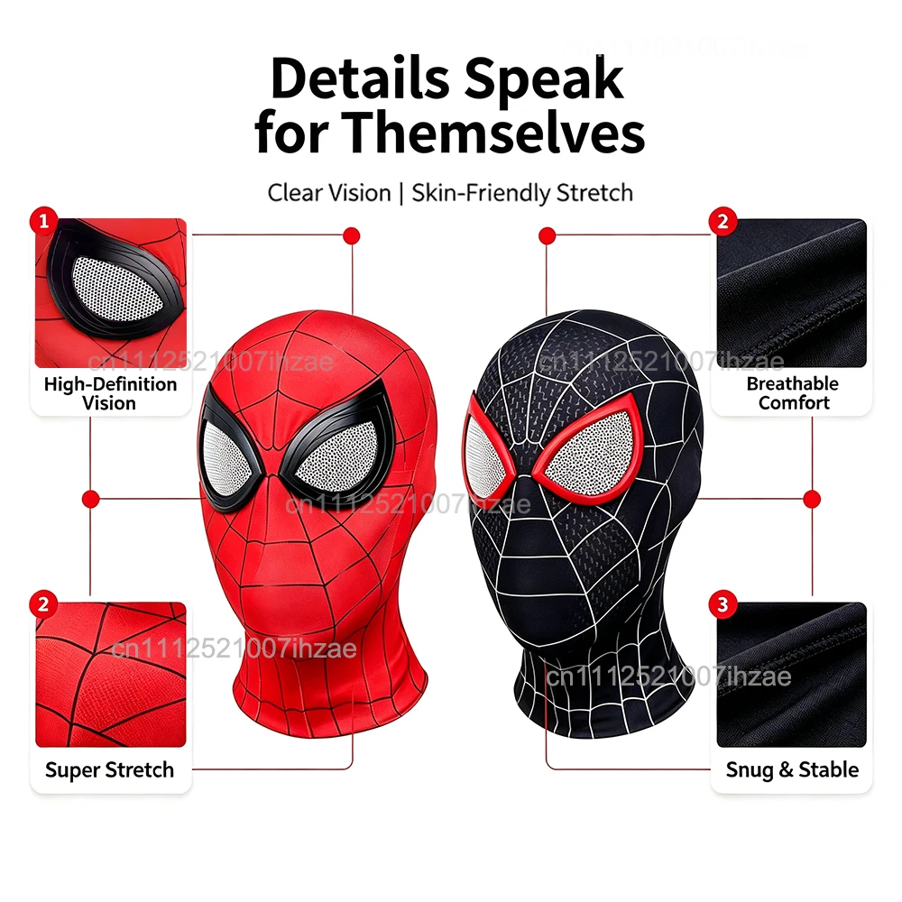 Marvel Superheld Spiderman Maske Kostüm Atmungsaktive Hochelastische Maske Spider-Linse Cosplay Hut Geschenk für Fans Halloween Cosplay – Detail 3