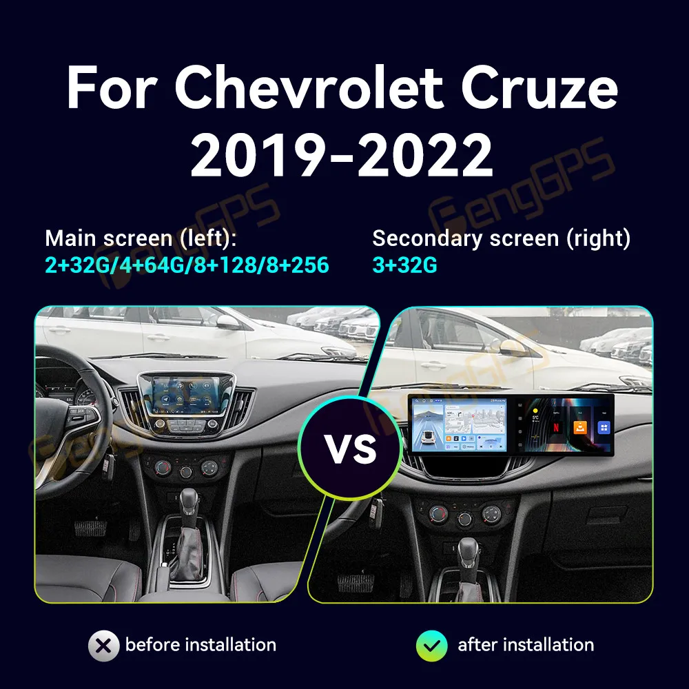 

Автомобильный радиоприемник с двойным экраном Android 14, GPS-навигация для Chevrolet Cruze 2019-2022, мультимедийный видеоплеер, стерео Carplay, головное устройство BT