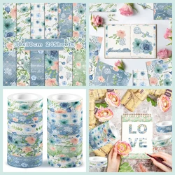 Cartoon Blue Rose Floral Handbook Background DIY Washi Tape and Scrapbooking Material Paper Handmade Craft Texture Stationery