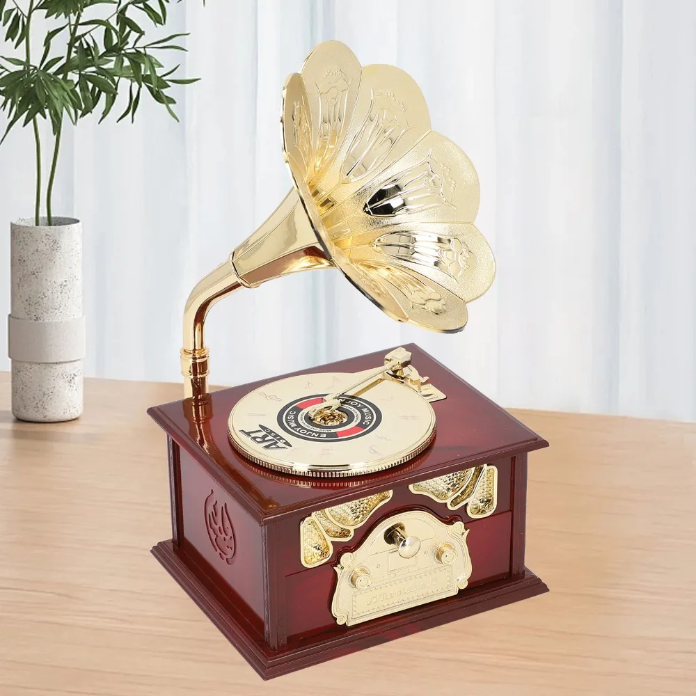 ABS Gramophone Music Box Exquisite Clockwork Mini Size Clockwork Music Box Music Box Mechanical Retro Music Box Figurine