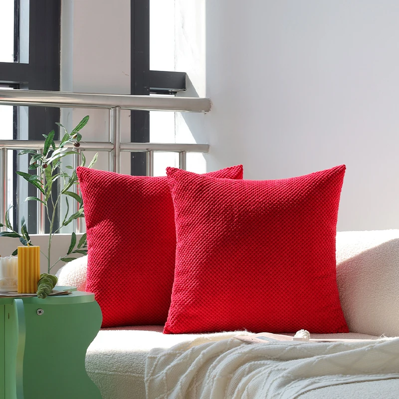 Red Corduroy Cushion Cover Soft Skin-friendly Pillowcase Living Room Home Decor Simple Decorative Throw Pillow Cover Funda Cojin