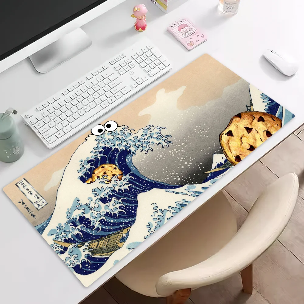 Cartoon Cookie Monster Mousepad Pad Rubber Table Mat Extended Gaming Lock Edge Keyboard Mat