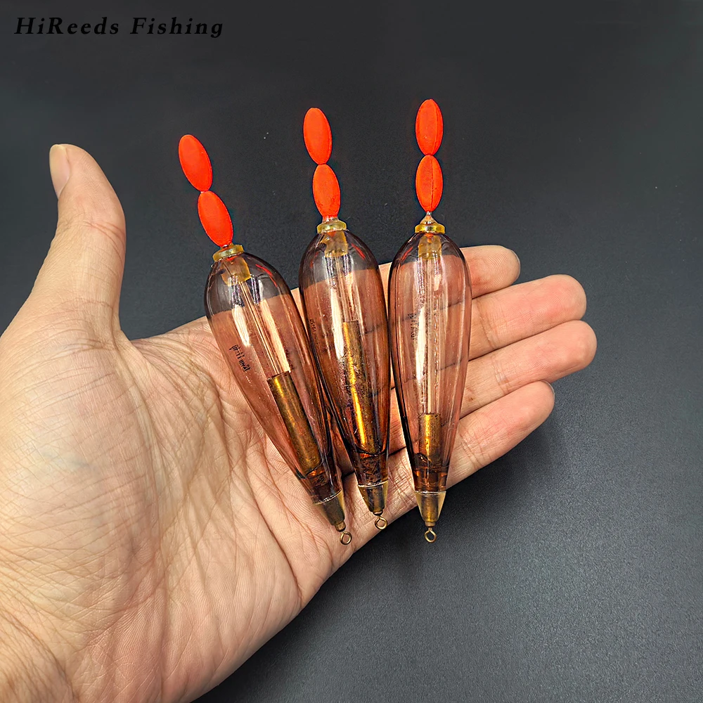 3PCS HiReeds Fishing Float transparent für weit geworfen, 7+8g,11+4g,13+2g Flock zum Fangen von Karpfen, Graskarpfen, Silberkarpfen