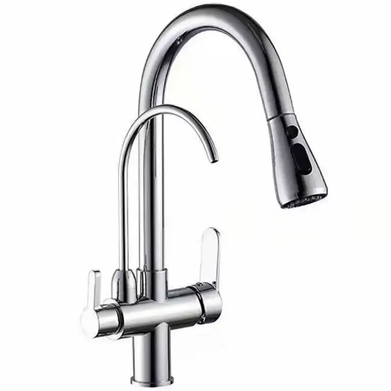 Luxury Stainless Steel Water Filter Brass Faucet Pull Out Spray Kitchen Faucet Mixer Tap Nickel Kitchen Sink Faucets